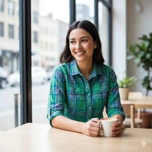 The North Face Plaid Button Up Shirt Green Blue Long Sleeve Casual - Size L/G